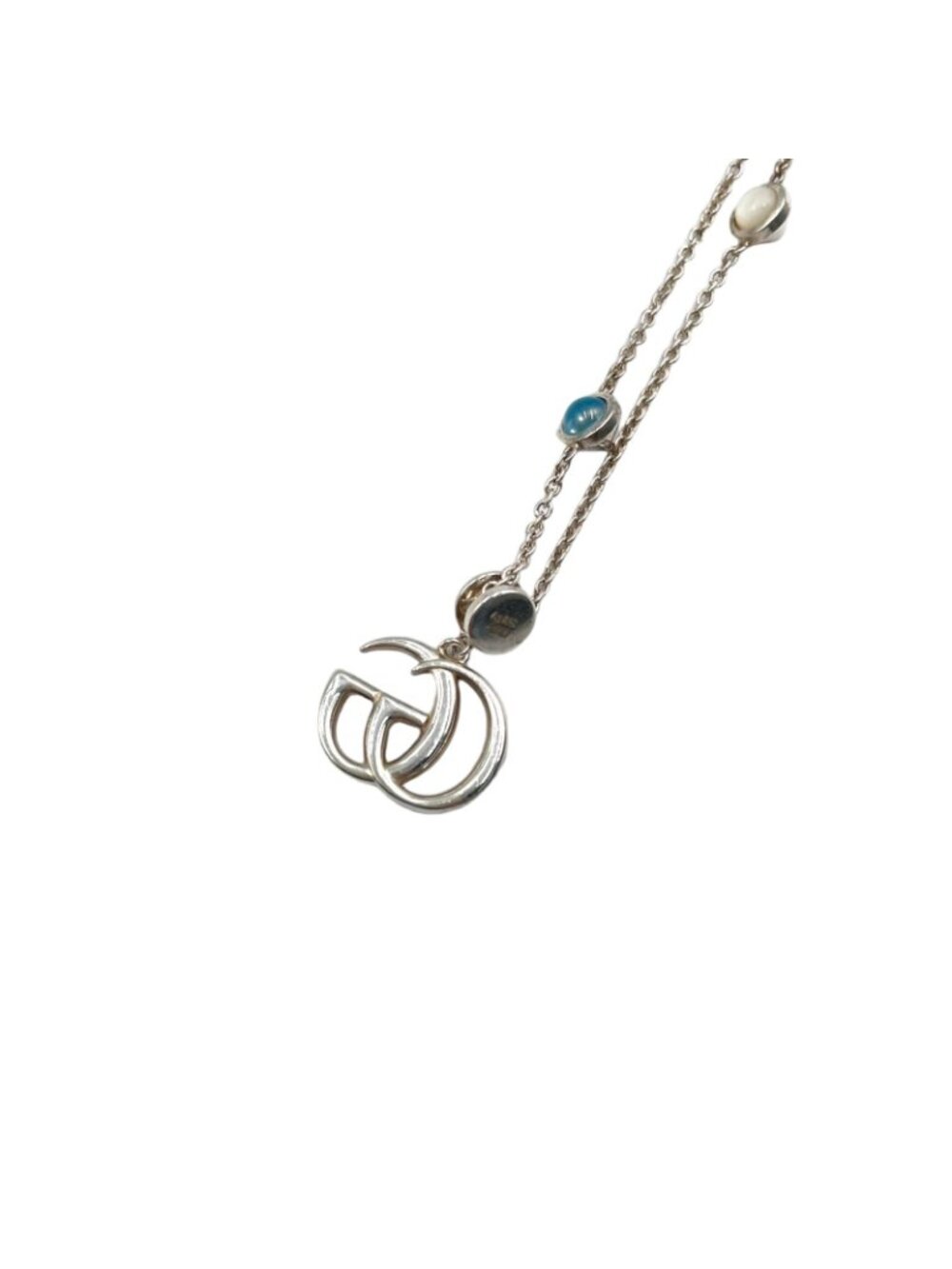Gucci Double Mother of Pearl Resin Silver Turquoise Blue White Necklace - Picture 2 of 12